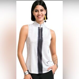 Jamie Sadock White and Black Sleeveless Habu Golf or Resort Blouse